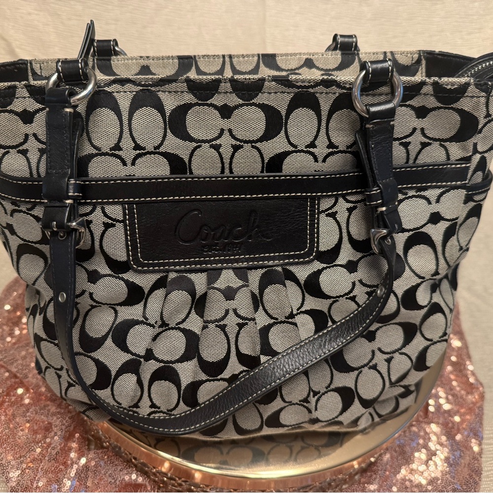 Coach Black and Gray Signature Tote Bag